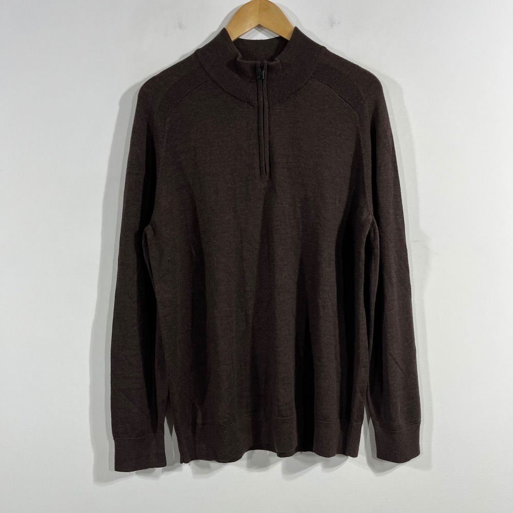 NWT Express Quiet Luxury Merino Wool 1/4 Zip Sweater Brown Mock Neck Mens Large